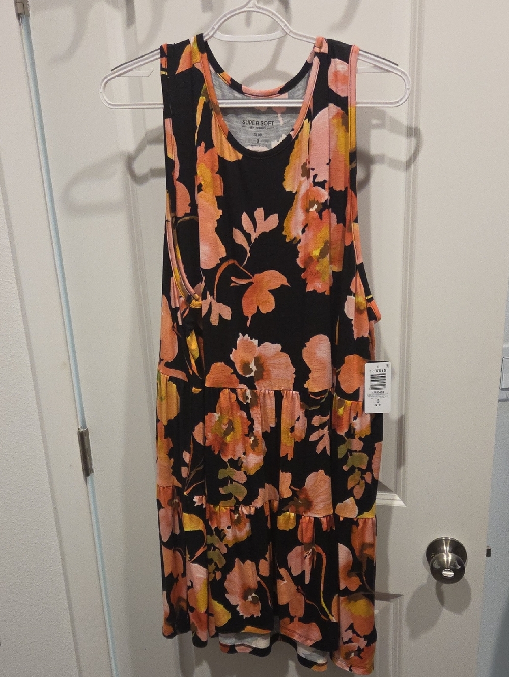 Floral Tiered Tank Dress in Black with Peach & Yellow Blooms